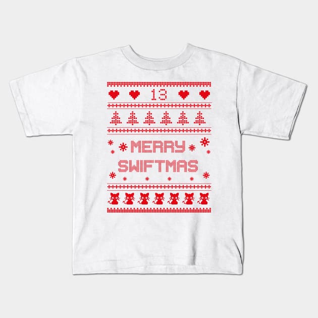 red merry swiftmas Kids T-Shirt by Venus Print